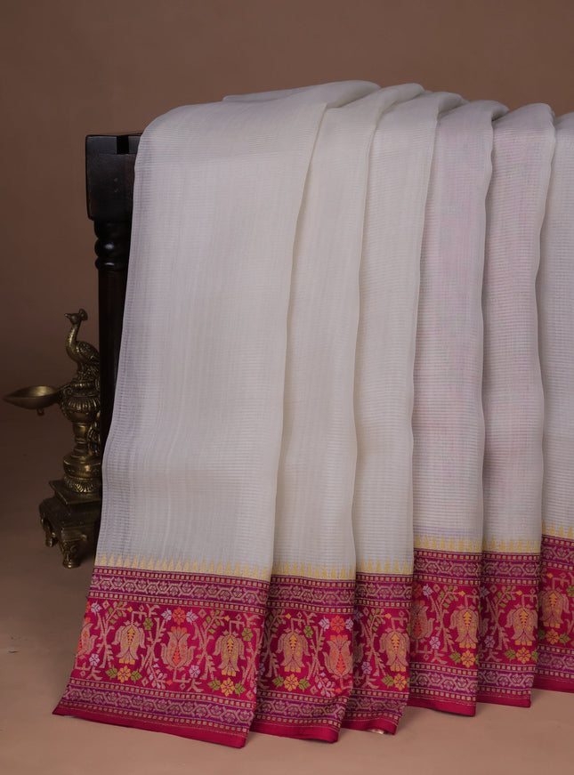Off White-Pink Banarasi Kora Saree