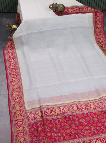 Off White-Pink Banarasi Kora Saree