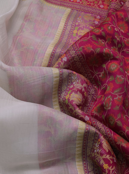 Off White-Pink Banarasi Kora Saree