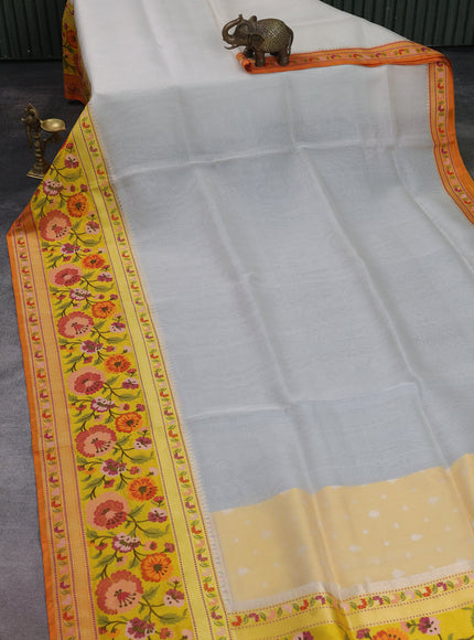 Off White-Mustard Yellow Banarasi Kora Saree