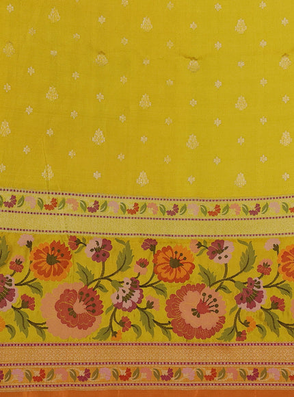 Off White-Mustard Yellow Banarasi Kora Saree