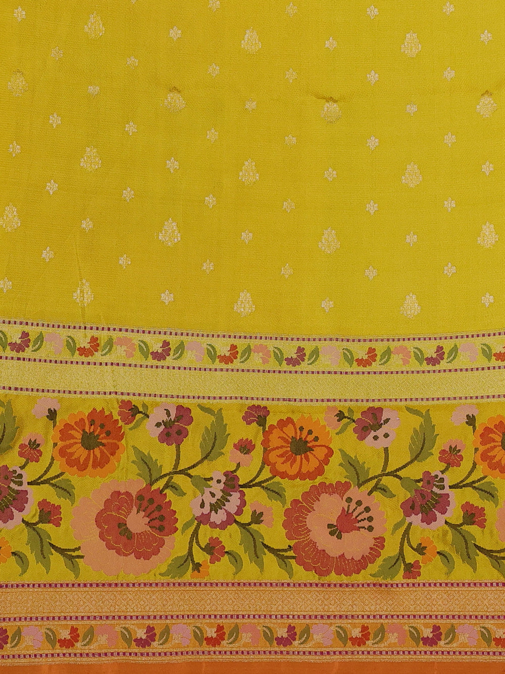 Off White-Mustard Yellow Banarasi Kora Saree