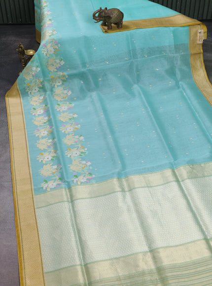 Ferozi-Mustard Yellow Banarasi Kora Saree