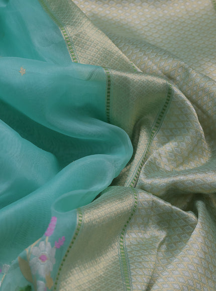 Ferozi-Mustard Yellow Banarasi Kora Saree