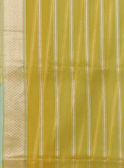 Ferozi-Mustard Yellow Banarasi Kora Saree