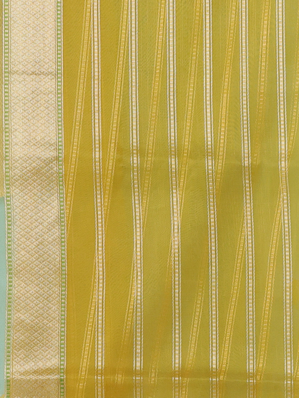 Ferozi-Mustard Yellow Banarasi Kora Saree