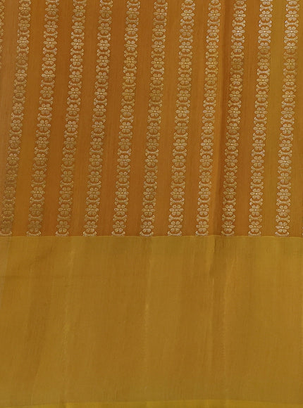 Lime Yellow-Peach Banarasi Kora Saree
