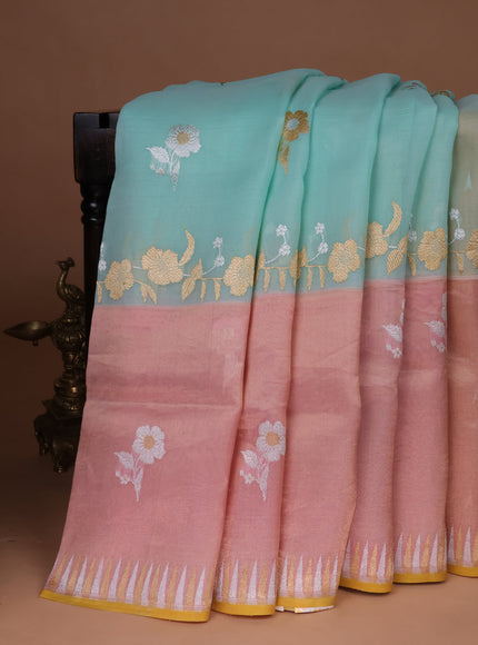 Pista Green-Peach Banarasi Kora Saree