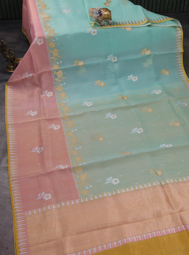Pista Green-Peach Banarasi Kora Saree