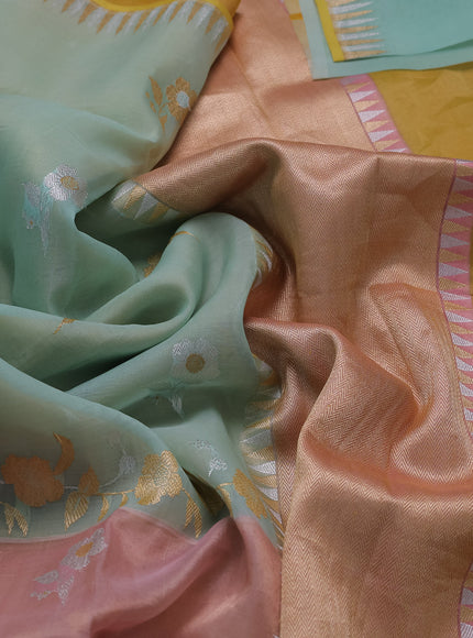 Pista Green-Peach Banarasi Kora Saree