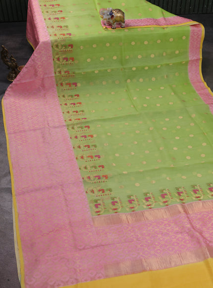 Fluorescent Green -Light Pink Banarasi Kora Saree