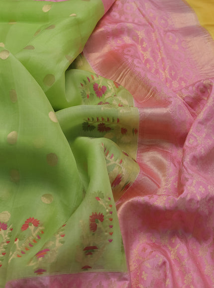 Fluorescent Green -Light Pink Banarasi Kora Saree