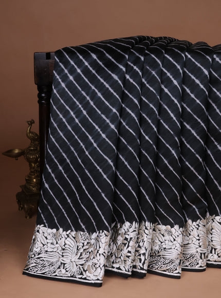 Black Silk Leheriya Pattern Embroidery Saree