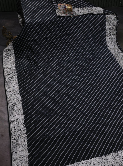 Black Silk Leheriya Pattern Embroidery Saree
