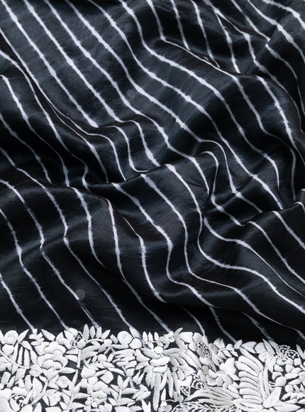 Black Silk Leheriya Pattern Embroidery Saree