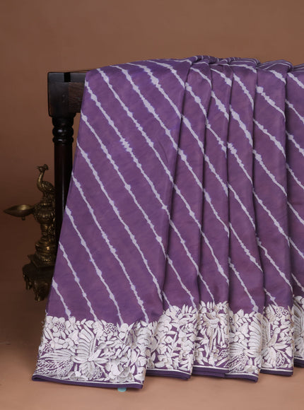 Lavender Silk Leheriya Pattern Embroidery Saree