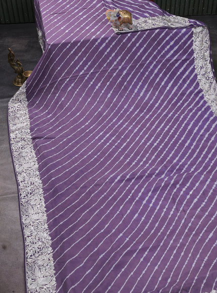 Lavender Silk Leheriya Pattern Embroidery Saree