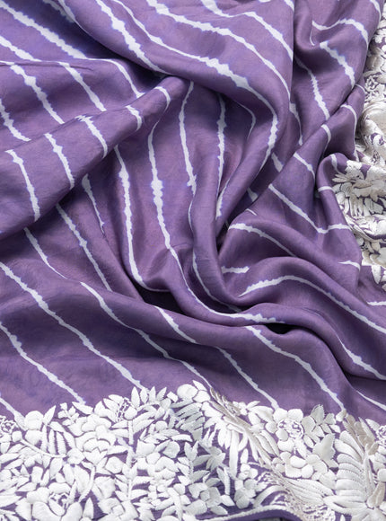 Lavender Silk Leheriya Pattern Embroidery Saree
