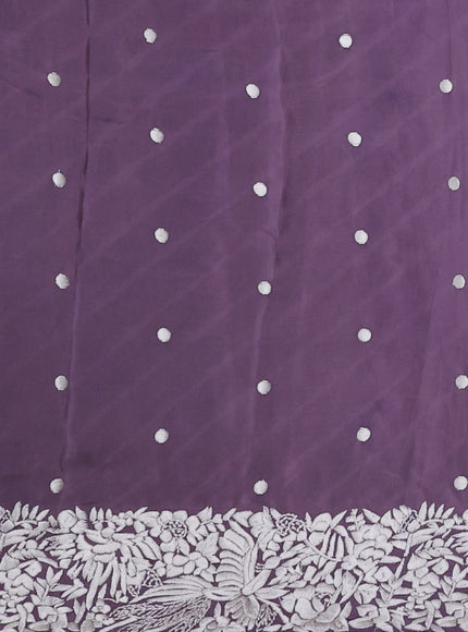 Lavender Silk Leheriya Pattern Embroidery Saree