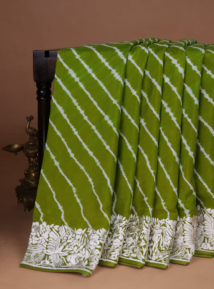 Mehendi Green Silk Leheriya Pattern Embroidery Saree