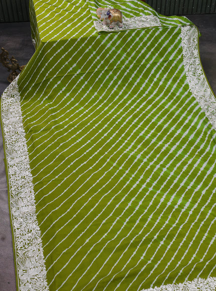 Mehendi Green Silk Leheriya Pattern Embroidery Saree