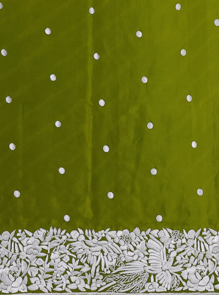 Mehendi Green Silk Leheriya Pattern Embroidery Saree