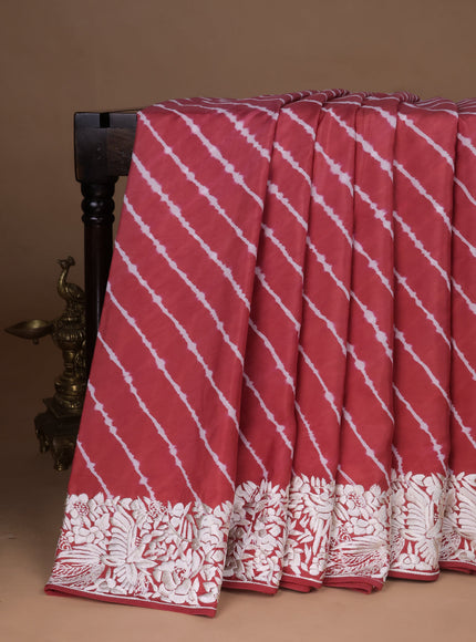 Rust Silk Leheriya Pattern Embroidery Saree