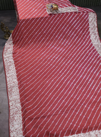 Rust Silk Leheriya Pattern Embroidery Saree