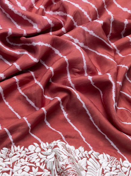Rust Silk Leheriya Pattern Embroidery Saree