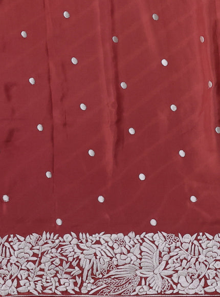 Rust Silk Leheriya Pattern Embroidery Saree