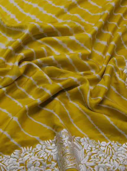 Lemon Yellow Silk Leheriya Pattern Embroidery Saree