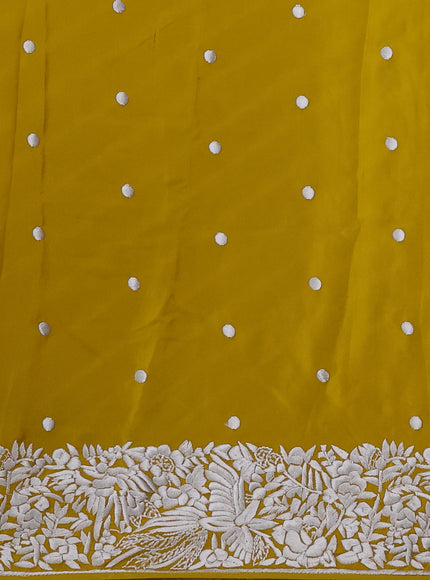 Lemon Yellow Silk Leheriya Pattern Embroidery Saree
