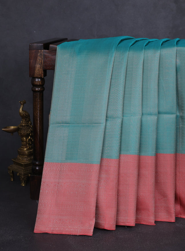 Sea Green-Peach Soft Silk Saree