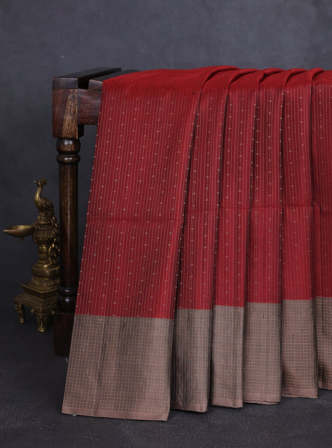 Maroon-Grey Soft Silk Saree