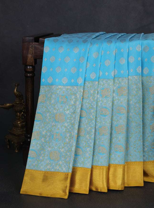 Ferozi - Mustard Yellow Pure Kanchipuram Silk Saree