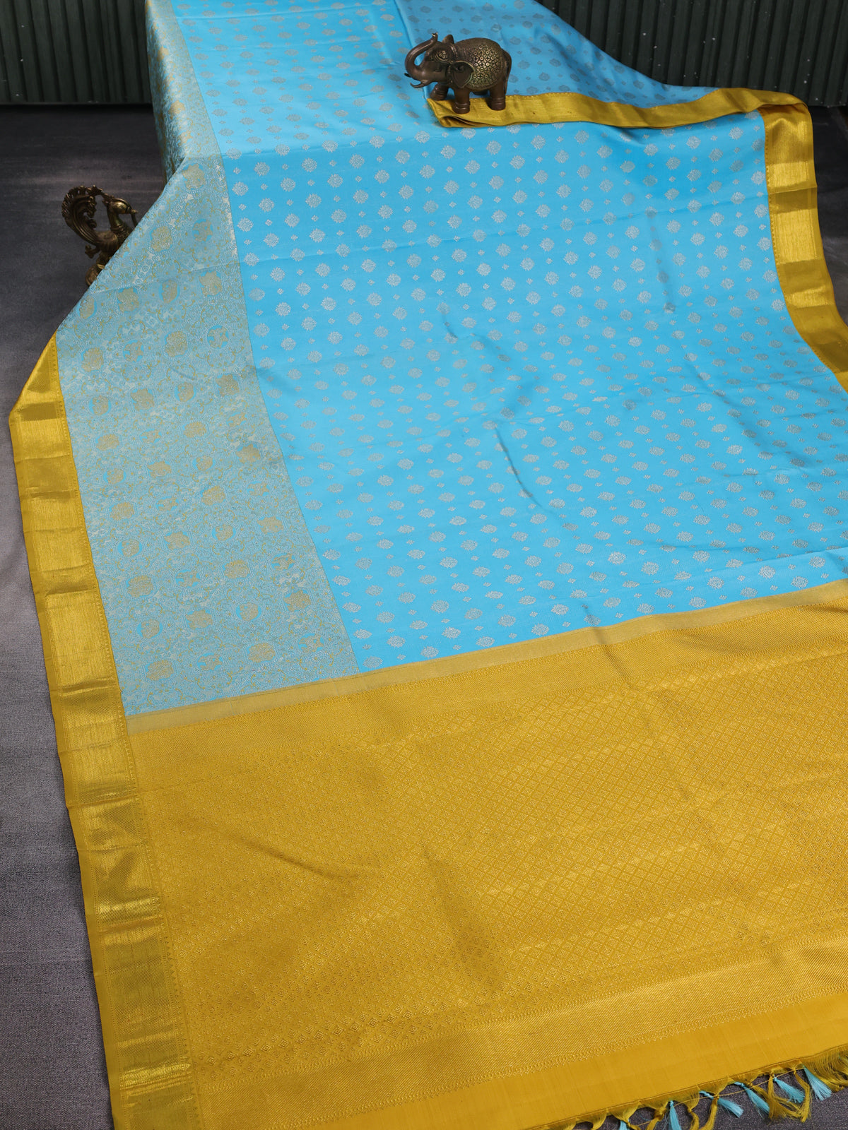 Ferozi - Mustard Yellow Pure Kanchipuram Silk Saree