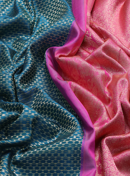 Teal Blue -Pink Pure Kanchipuram Silk Saree