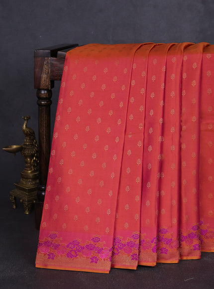 Dual Tone Pinkish Orange Kanchipuram Pure Silk Saree