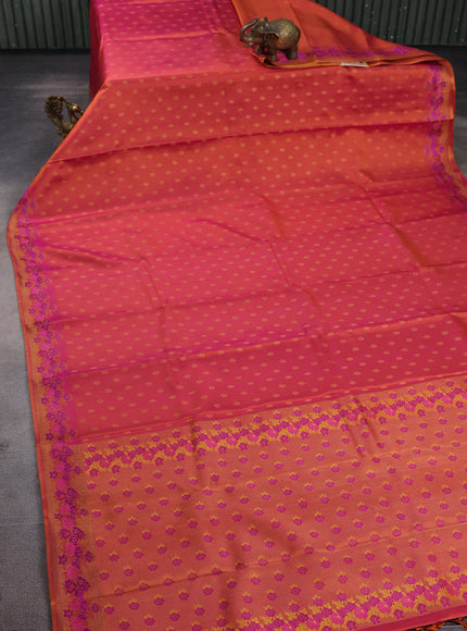 Dual Tone Pinkish Orange Kanchipuram Pure Silk Saree