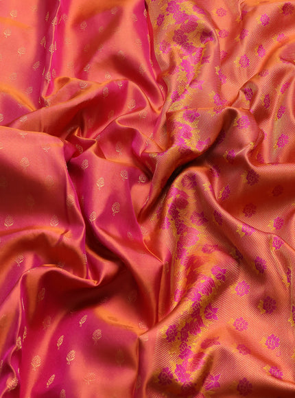 Dual Tone Pinkish Orange Kanchipuram Pure Silk Saree