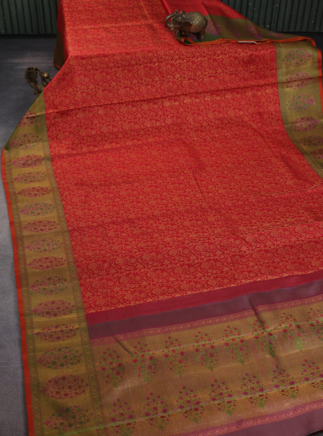 Red -Green Kanchipuram Pure Silk Saree