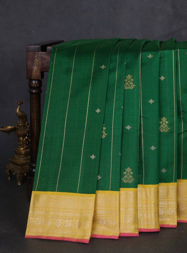 Green - Yellow Pure Kanchipuram Silk Saree