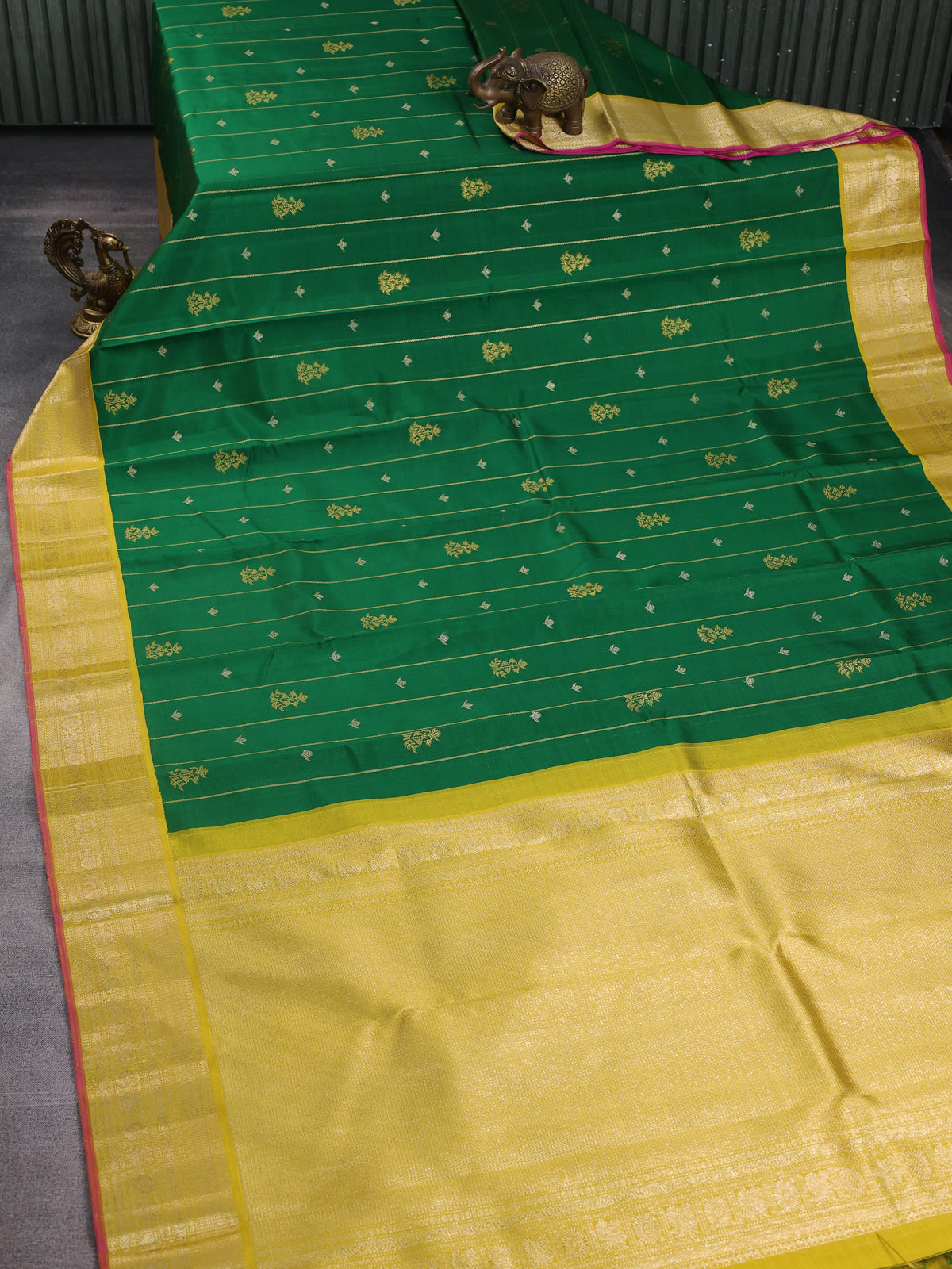 Green - Yellow Pure Kanchipuram Silk Saree