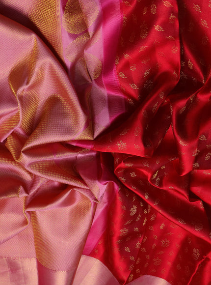 Red -Peach Pink Pure Kanchipuram Silk Saree