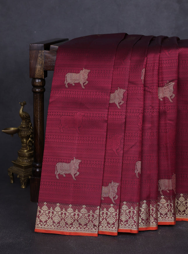 Dark Maroon Pure Kanchipuram Silk Saree