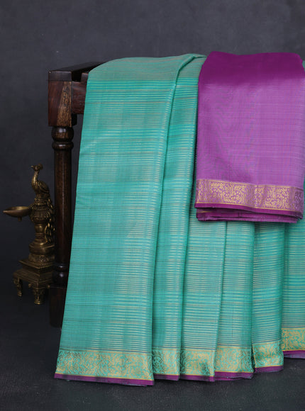 Teal Blue - Lavender Pure Kanchipuram Silk Saree