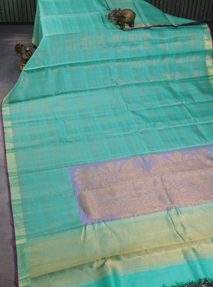 Teal Blue - Lavender Pure Kanchipuram Silk Saree