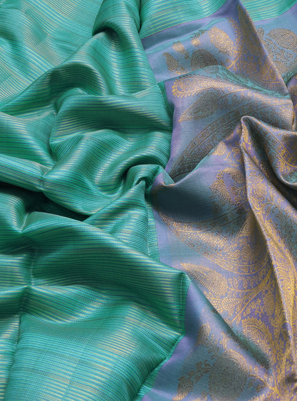 Teal Blue - Lavender Pure Kanchipuram Silk Saree