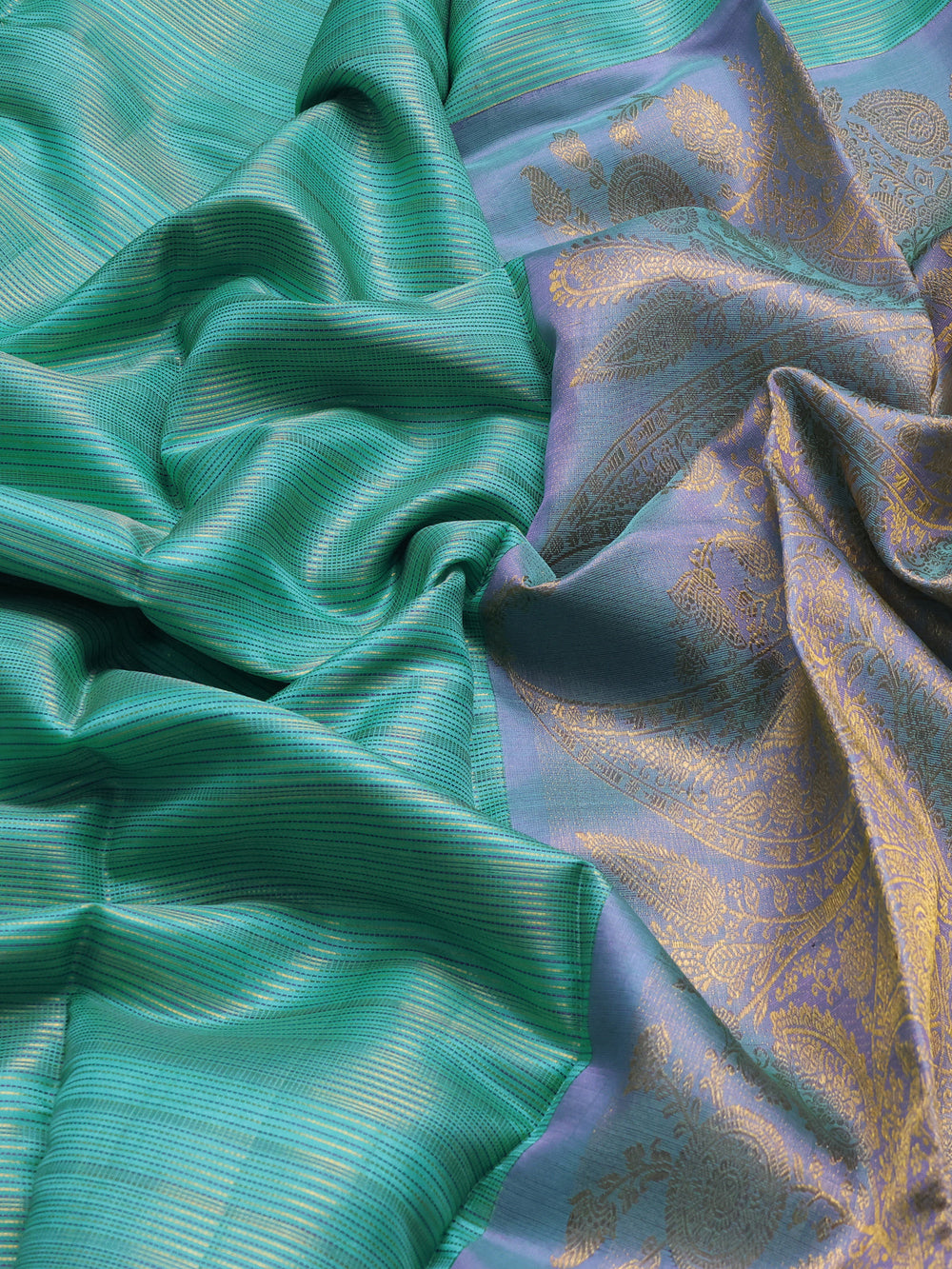 Teal Blue - Lavender Pure Kanchipuram Silk Saree
