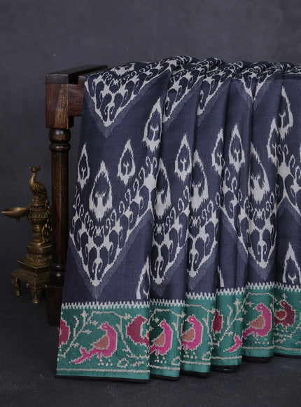 Black - Green Tussar Patola Pattern Embroidery Saree